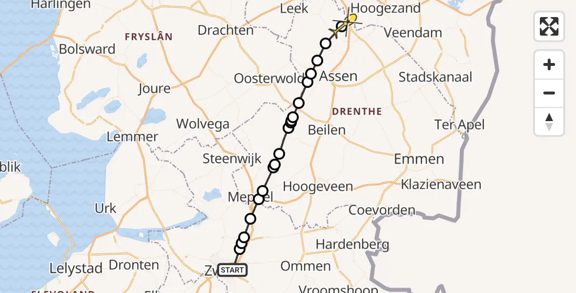 Routekaart van de vlucht: Lifeliner 4 naar Groningen Airport Eelde, Eikenlaan