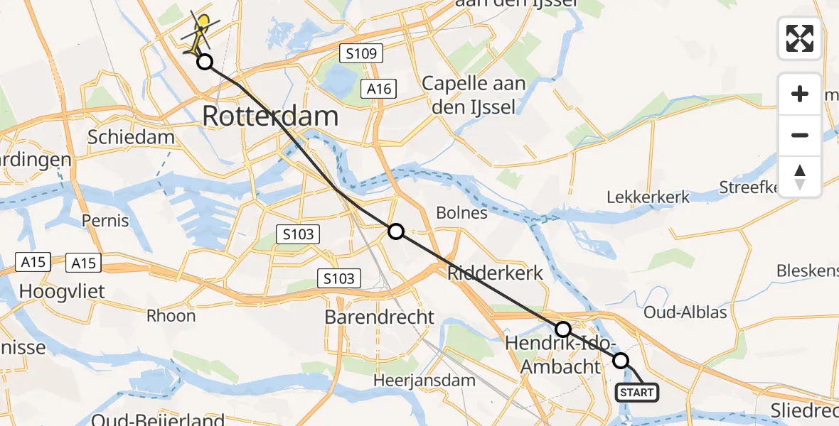 Routekaart van de vlucht: Lifeliner 2 naar Rotterdam The Hague Airport, Noord