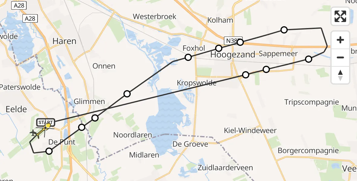 Routekaart van de vlucht: Lifeliner 4 naar Groningen Airport Eelde, Reehorst