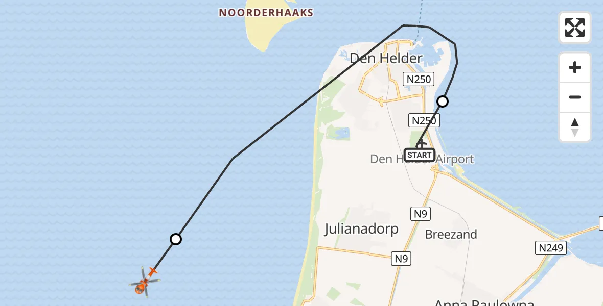Vluchtroute Kustwachthelikopter Vliegveld De Kooy - , 21 april 2024, 14:56