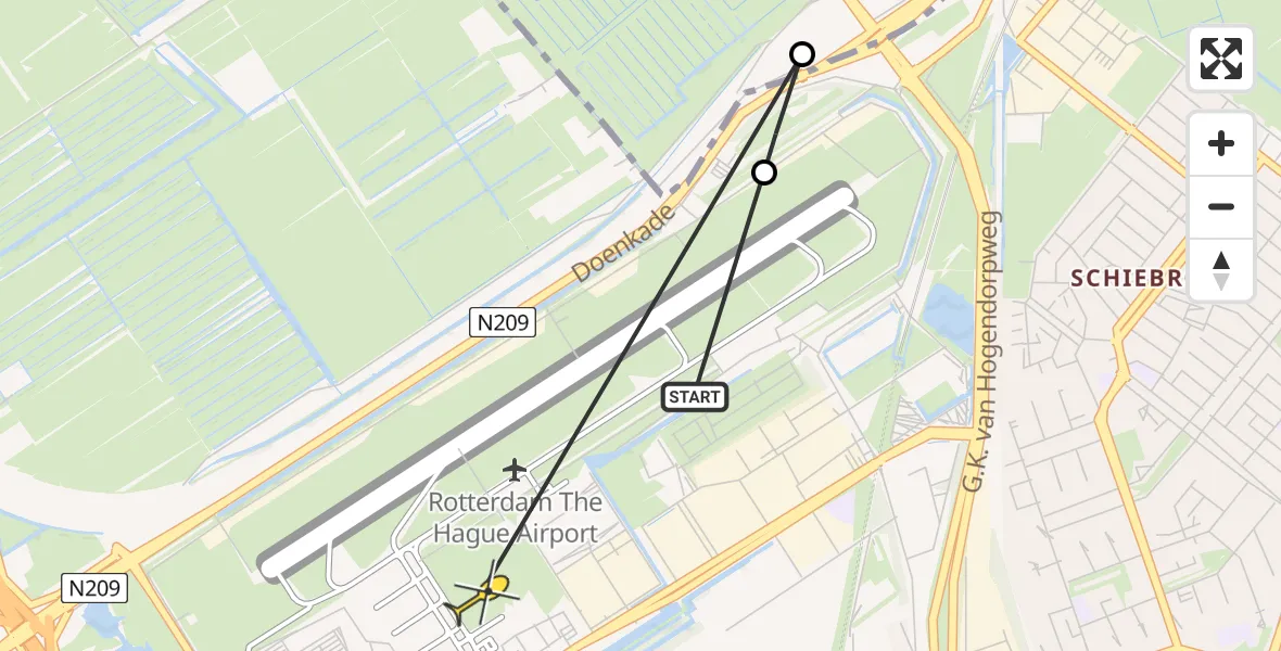 Routekaart van de vlucht: Lifeliner 2 naar Rotterdam The Hague Airport, Tempelweg