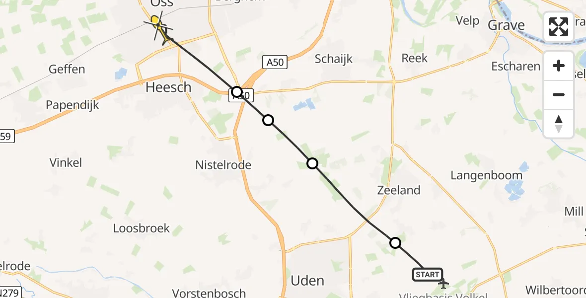 Routekaart van de vlucht: Lifeliner 3 naar Oss, Millsebaan