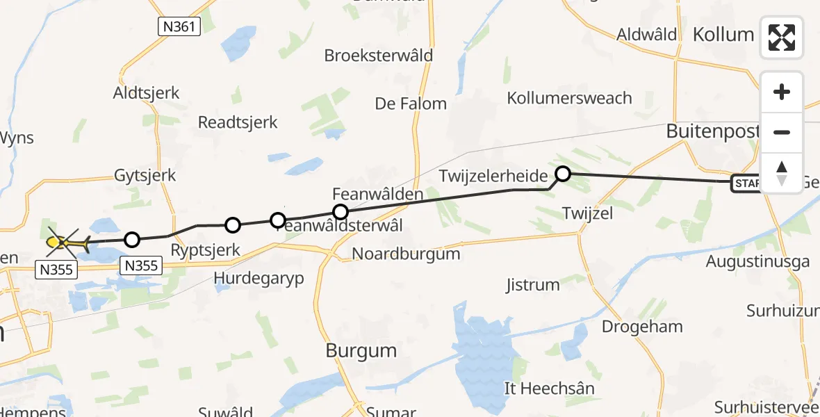 Routekaart van de vlucht: Ambulanceheli naar Leeuwarden, Oude Dijk