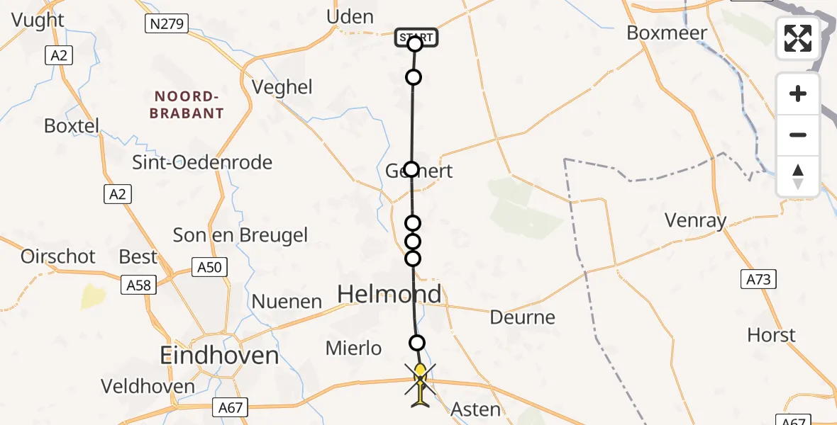 Routekaart van de vlucht: Lifeliner 3 naar Lierop, Molenloop