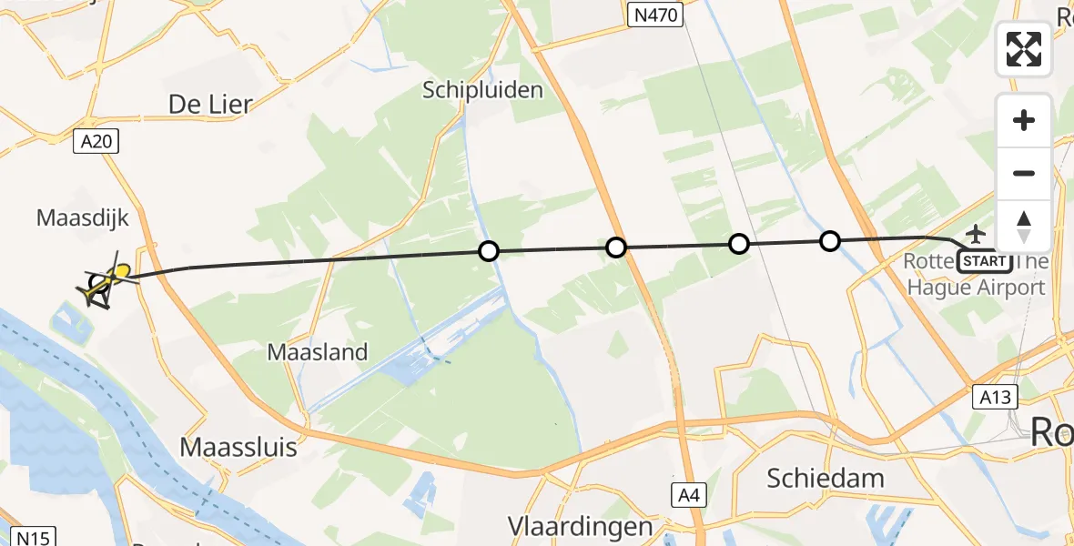 Routekaart van de vlucht: Lifeliner 2 naar Maasdijk, Lange Kruisweg