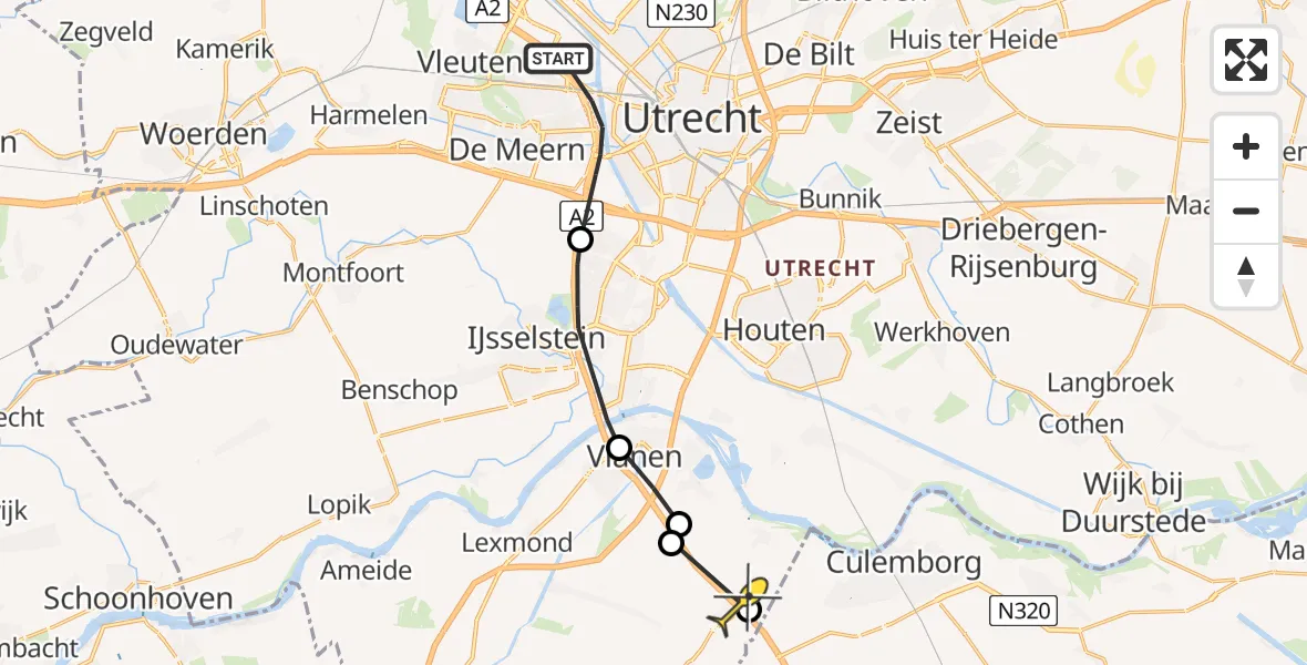 Routekaart van de vlucht: Politieheli naar Everdingen, Laan van Sofia