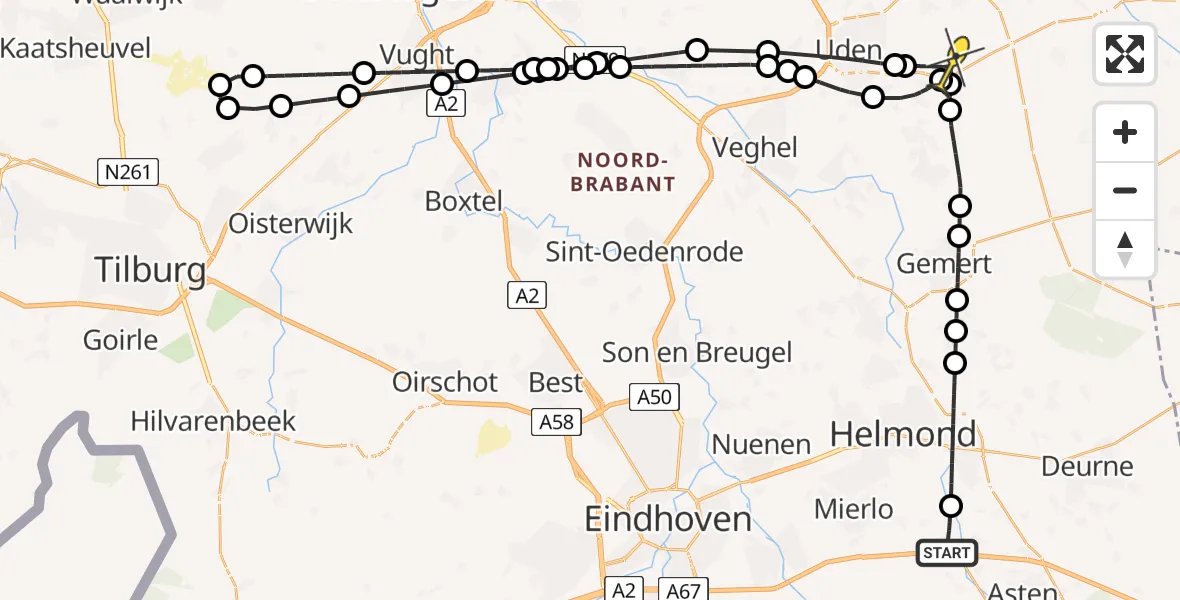 Routekaart van de vlucht: Lifeliner 3 naar Vliegbasis Volkel, Achterbroek