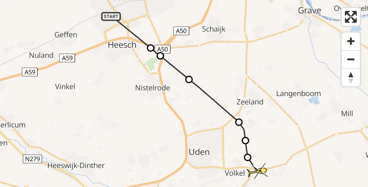 Routekaart van de vlucht: Politiehelikopter naar Vliegbasis Volkel, Mozartlaan