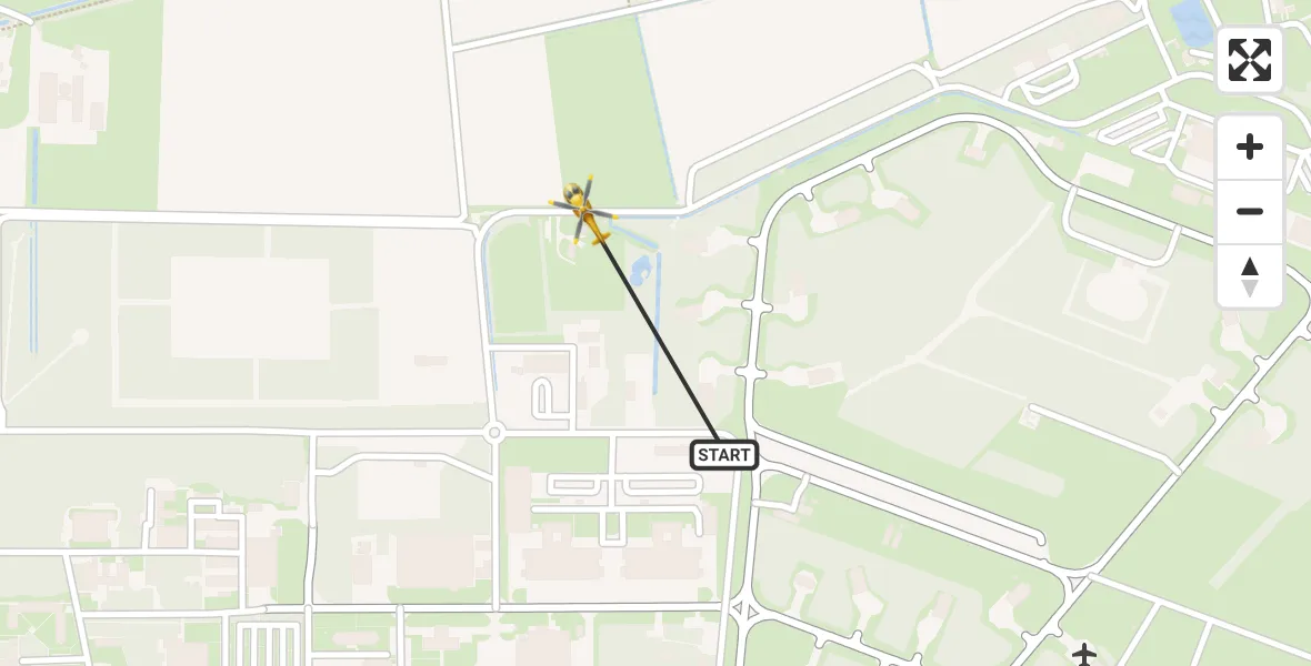 Vluchtroute Traumahelikopter van Vliegbasis Volkel naar Vliegbasis Volkel