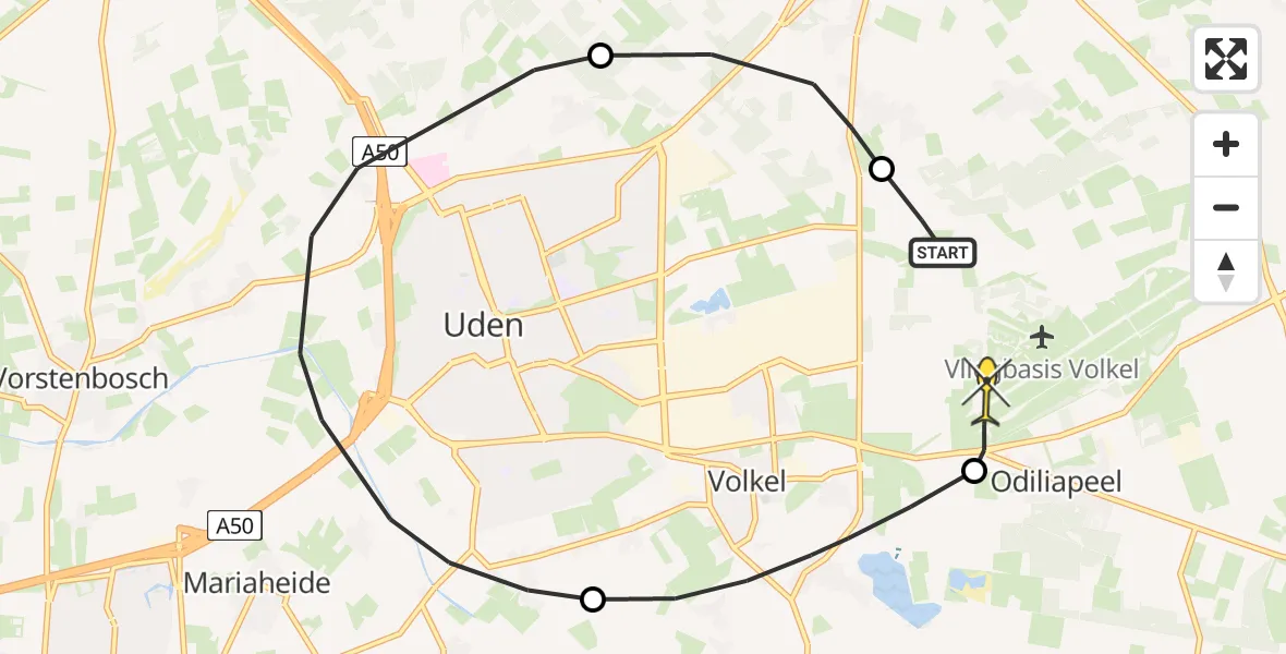 Routekaart van de vlucht: Lifeliner 3 naar Vliegbasis Volkel, Achter-Oventje