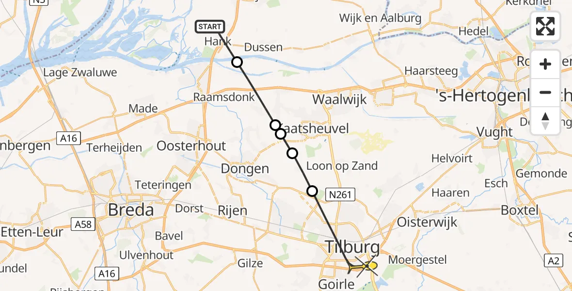 Routekaart van de vlucht: Lifeliner 2 naar Tilburg, Kamersteeg