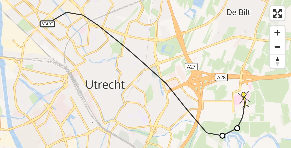 Routekaart van de vlucht: Lifeliner 1 naar Universitair Medisch Centrum Utrecht, Brailledreef