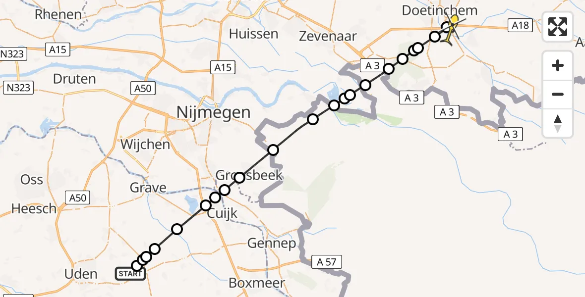 Routekaart van de vlucht: Lifeliner 3 naar Doetinchem, Trentsedijk