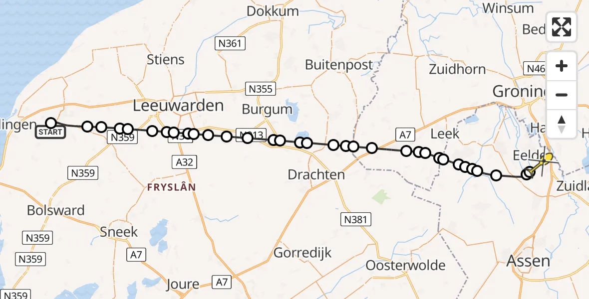 Routekaart van de vlucht: Lifeliner 4 naar Groningen Airport Eelde, Kie