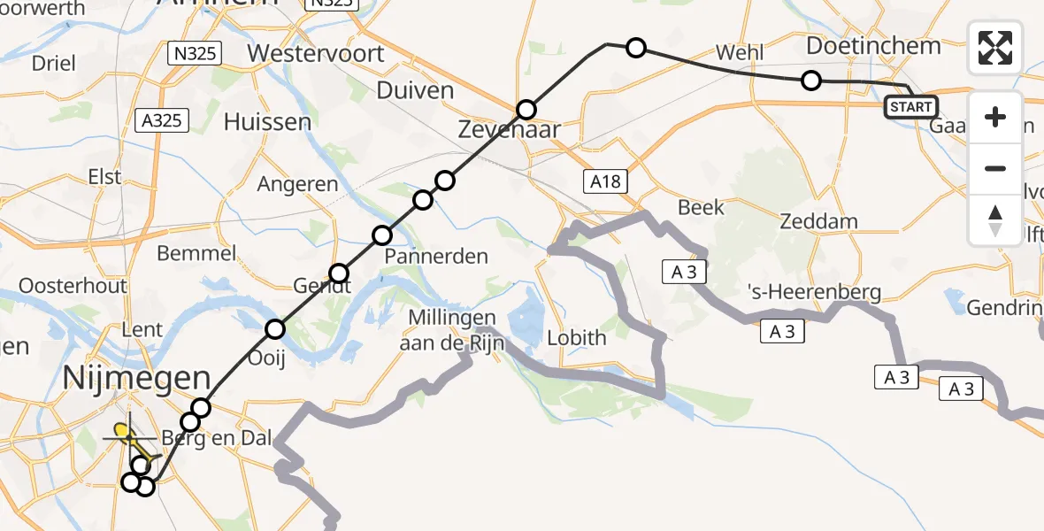 Routekaart van de vlucht: Lifeliner 3 naar Radboud Universitair Medisch Centrum, Vlijtstraat