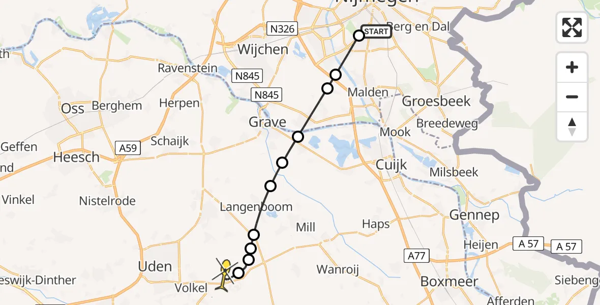 Routekaart van de vlucht: Lifeliner 3 naar Vliegbasis Volkel, Vossenlaan