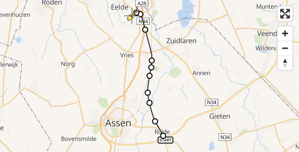 Routekaart van de vlucht: Lifeliner 4 naar Groningen Airport Eelde, Balloërstraat