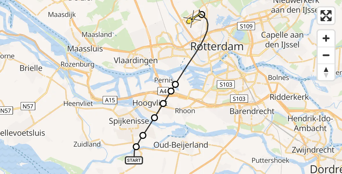 Routekaart van de vlucht: Lifeliner 2 naar Rotterdam The Hague Airport, Schuddebeursdijk