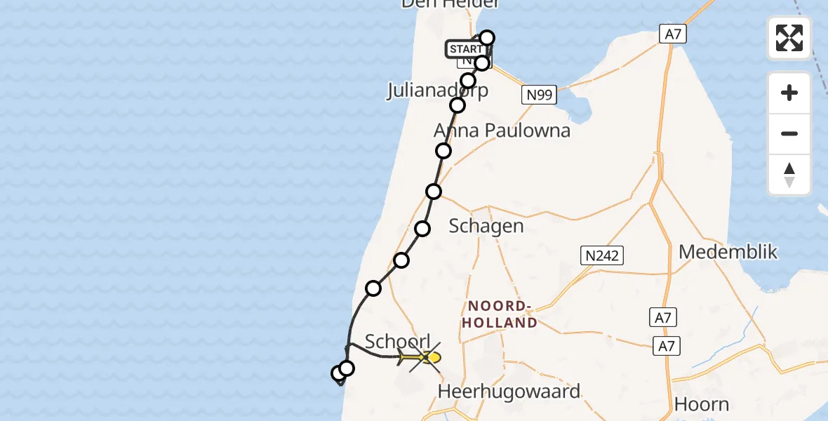 Routekaart van de vlucht: NCG06 naar Bergen, Balgzanddijk