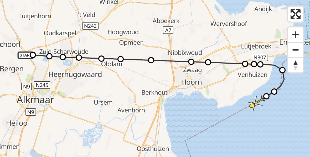 Routekaart van de vlucht: Kustwachthelikopter naar Lelystad, Kleimeer