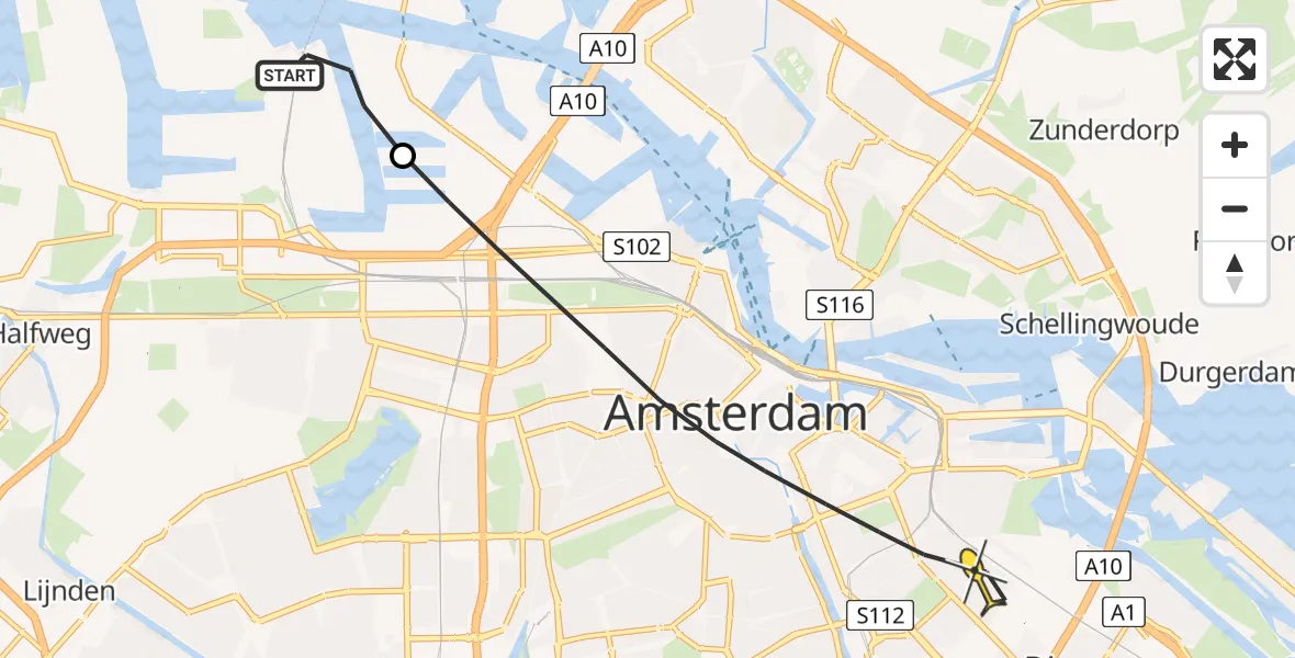 Routekaart van de vlucht: Lifeliner 1 naar Amsterdam, Kompasweg