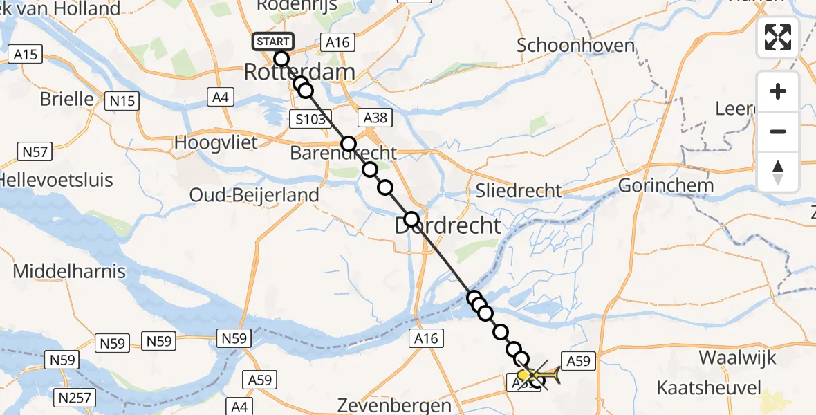 Routekaart van de vlucht: Lifeliner 2 naar Den Hout, Hedy Lamarrstraat