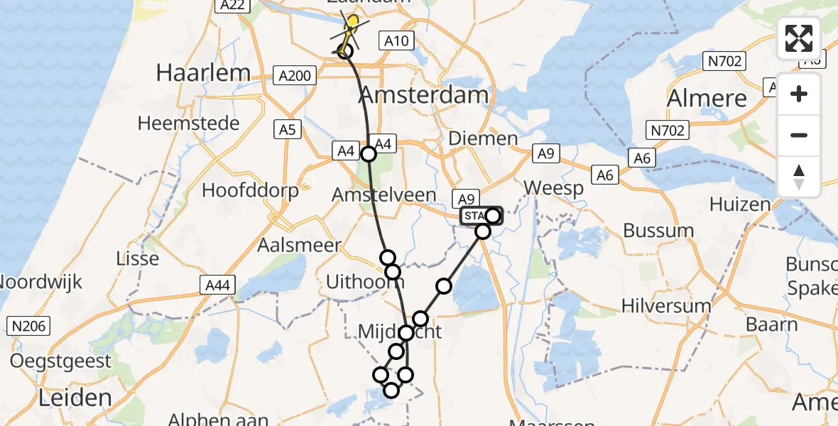 Routekaart van de vlucht: Lifeliner 1 naar Amsterdam Heliport, Rail-construction Road