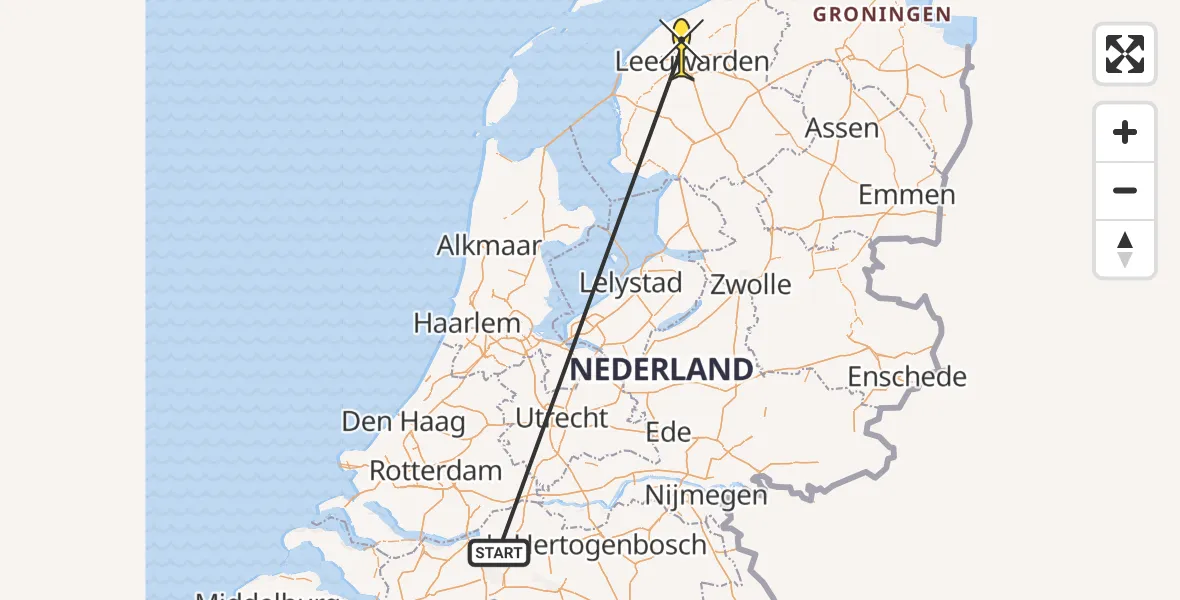 Routekaart van de vlucht: Traumaheli naar Leeuwarden, Nijlânsdyk