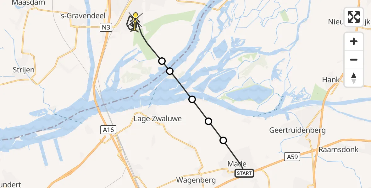 Routekaart van de vlucht: Lifeliner 2 naar Dordrecht, Akkerstraat