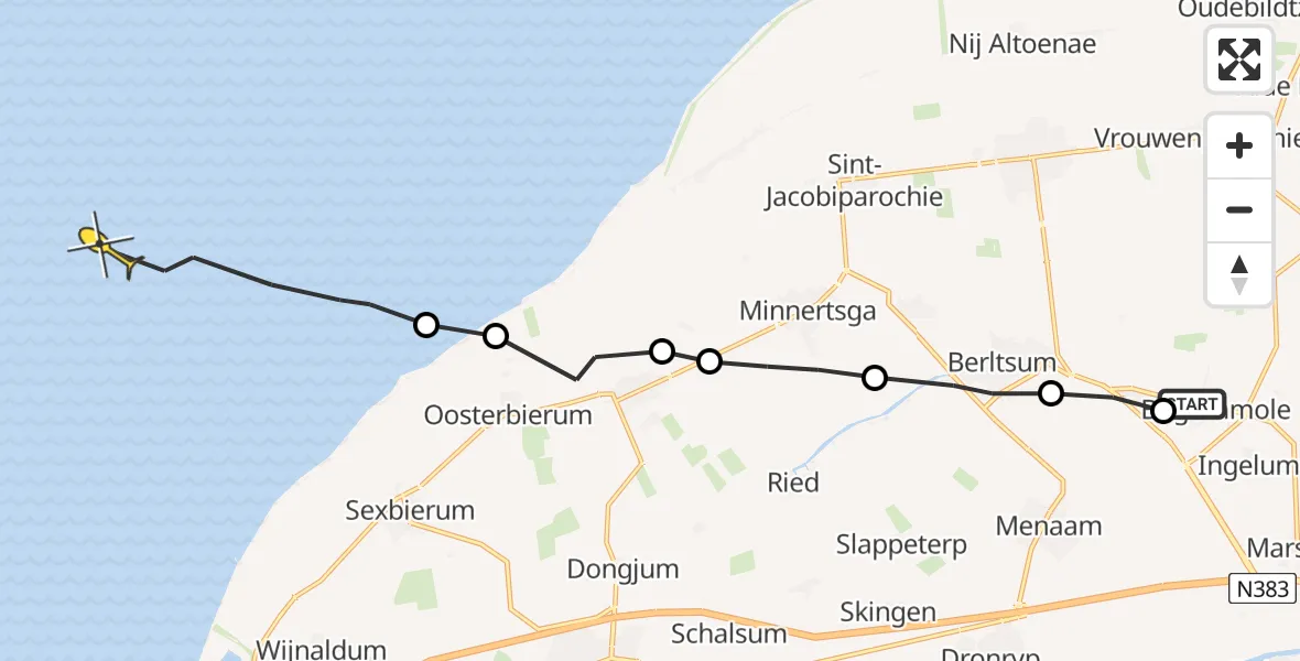 Routekaart van de vlucht: Ambulanceheli naar Formerum, Berltsumerdyk