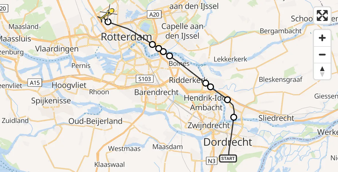 Routekaart van de vlucht: Lifeliner 2 naar Rotterdam The Hague Airport, Eddingtonweg