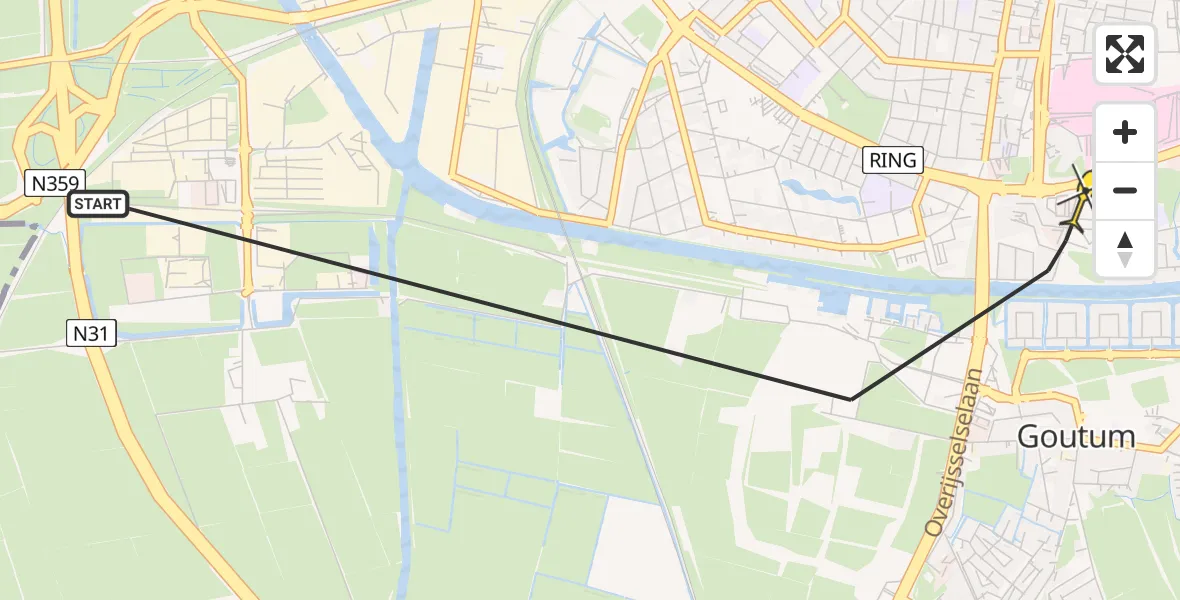 Vluchtroute Ambulancehelikopter van Leeuwarden naar Leeuwarden