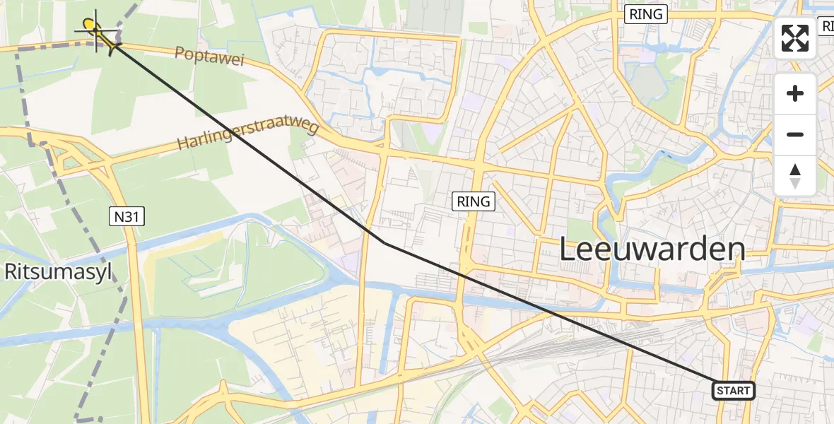Routekaart van de vlucht: Ambulancehelikopter naar Marsum, Stadionplein