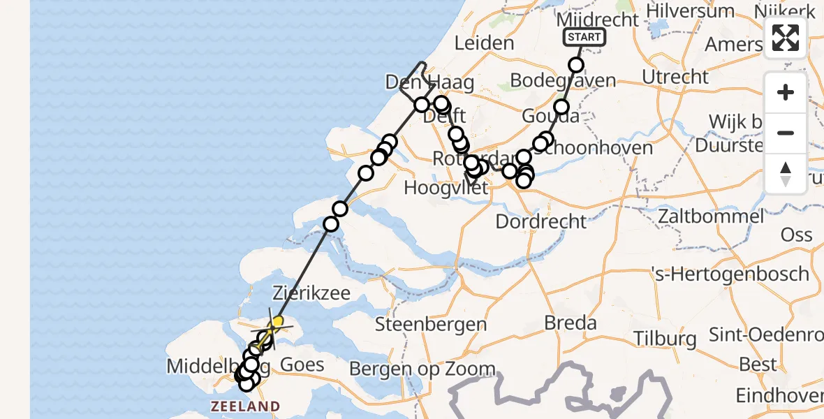 Routekaart van de vlucht: Politieheli naar Geersdijk, Dwarswetering