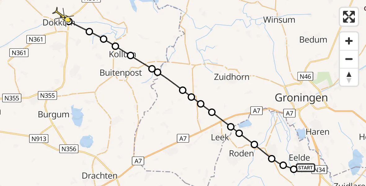 Routekaart van de vlucht: Lifeliner 4 naar Dokkum, Oosterloop