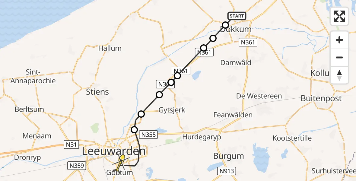 Routekaart van de vlucht: Lifeliner 4 naar Leeuwarden, Betterwird