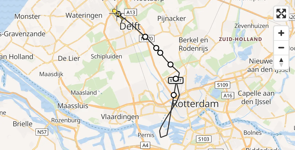 Routekaart van de vlucht: Lifeliner 2 naar Rijswijk, Fairoaksbaan