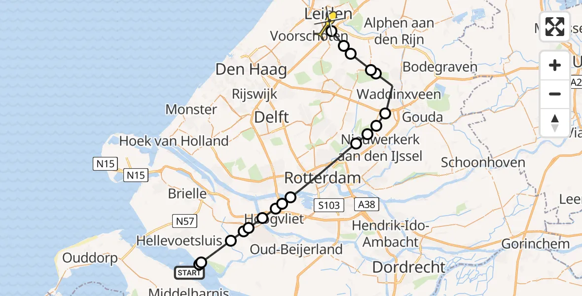 Routekaart van de vlucht: Politieheli naar Leiden, Droogte voor de Hoorn