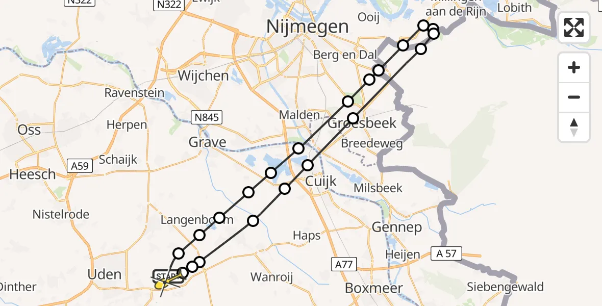 Routekaart van de vlucht: Lifeliner 3 naar Vliegbasis Volkel, Millsebaan