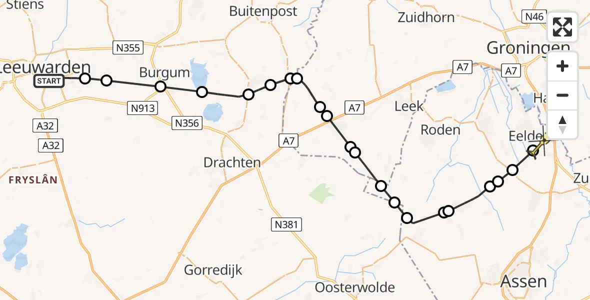 Routekaart van de vlucht: Lifeliner 4 naar Groningen Airport Eelde, Holwortel