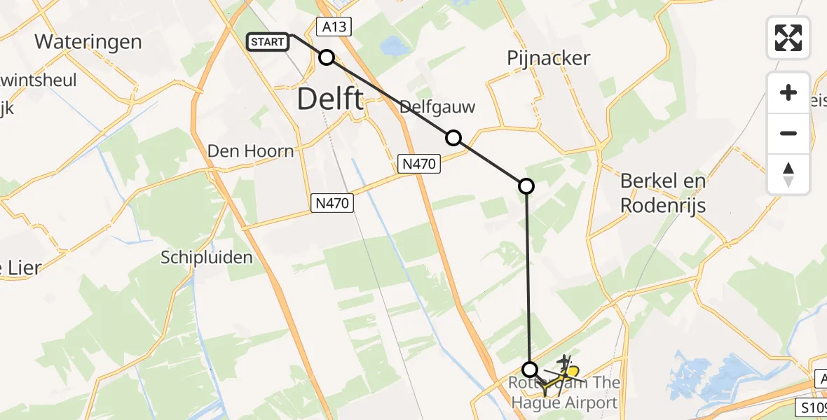 Routekaart van de vlucht: Lifeliner 2 naar Rotterdam The Hague Airport, Sint Maartenstraat