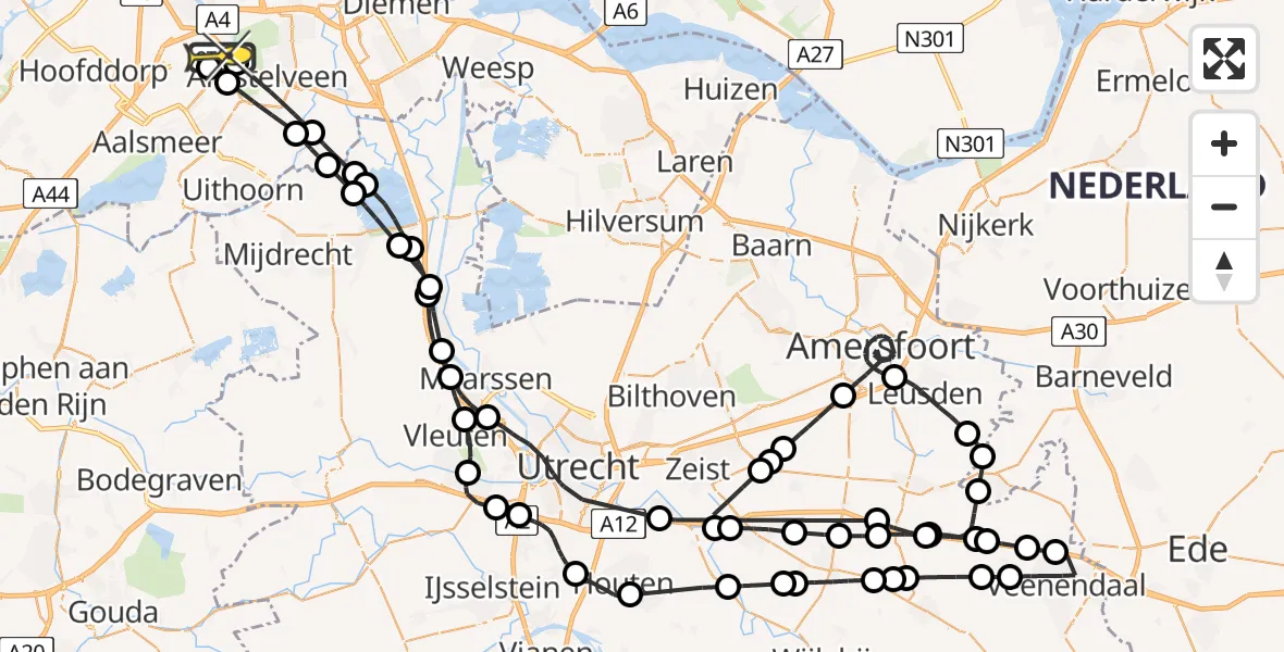 Routekaart van de vlucht: Politieheli naar Schiphol, Schipholweg