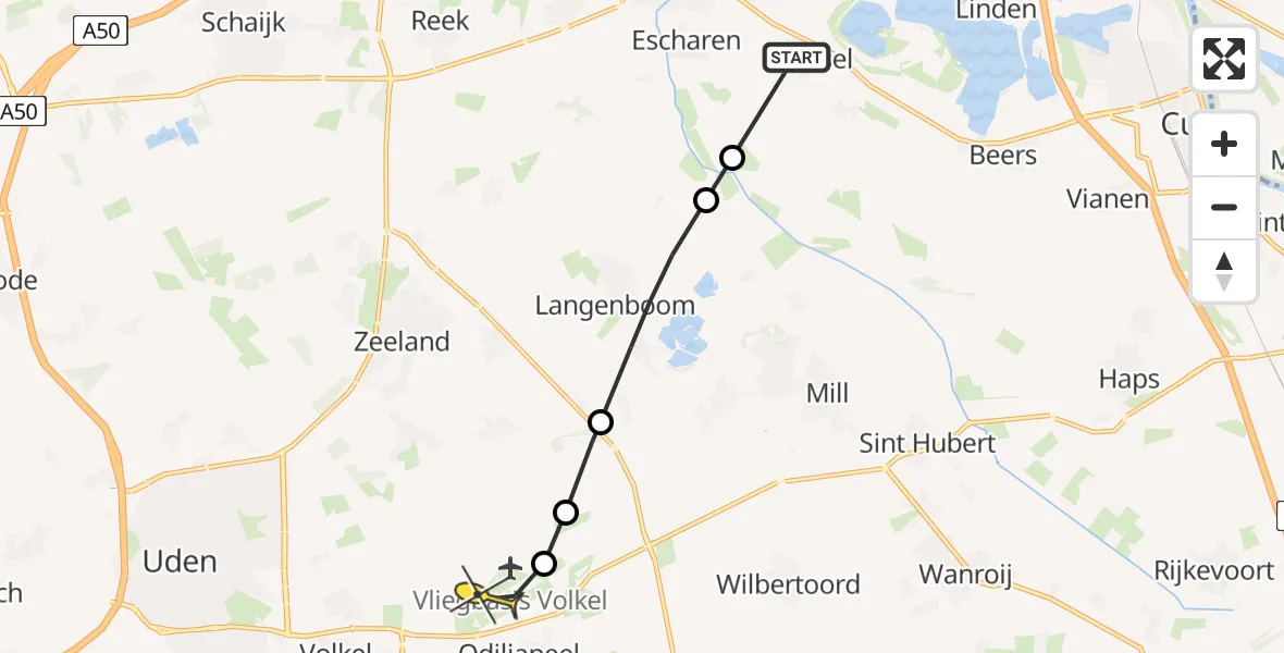 Routekaart van de vlucht: Lifeliner 3 naar Vliegbasis Volkel, Vogelshoekscheweg