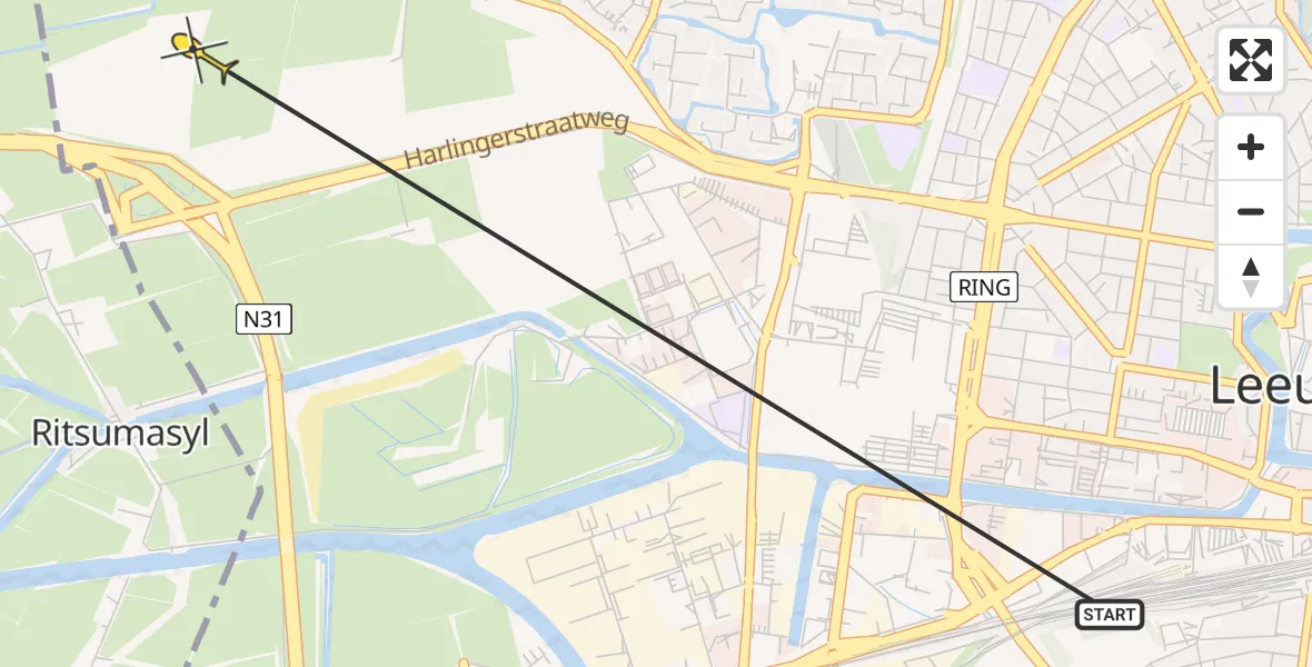 Routekaart van de vlucht: Ambulanceheli naar Leeuwarden, Ljouwerterdyk