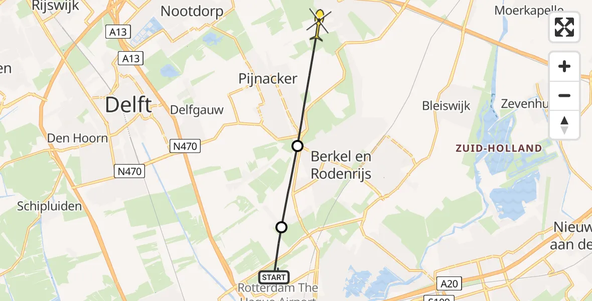 Routekaart van de vlucht: Lifeliner 2 naar Pijnacker, Oude Bovendijk