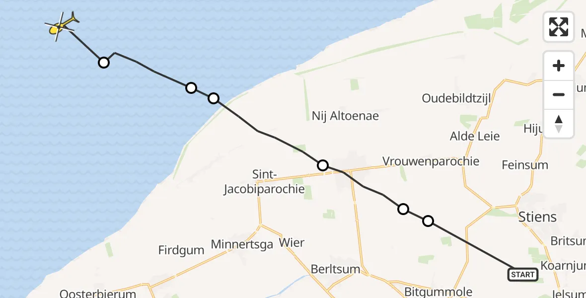 Routekaart van de vlucht: Ambulanceheli naar Oosterend, Hamerenweg