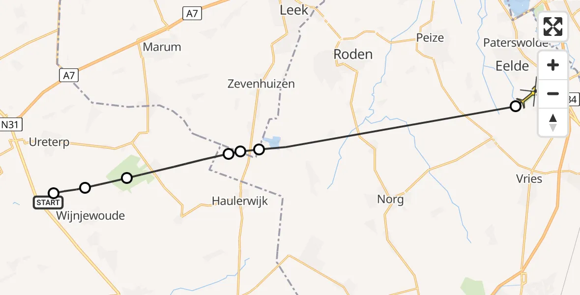 Routekaart van de vlucht: Lifeliner 4 naar Groningen Airport Eelde, Mounleane