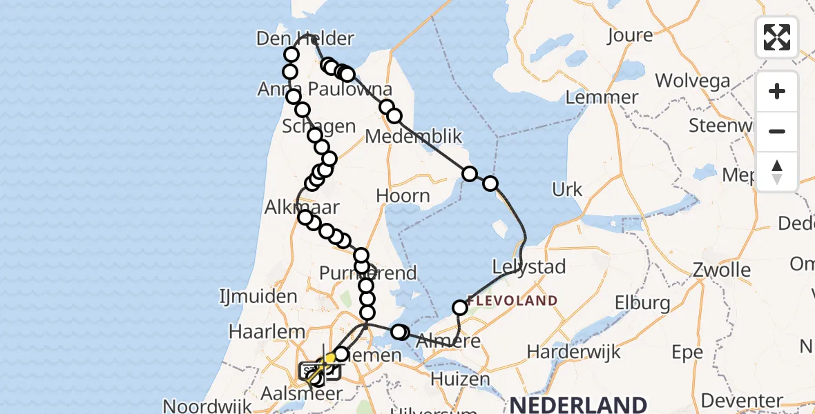 Routekaart van de vlucht: Politieheli naar Schiphol, Nieuwemeerdijk