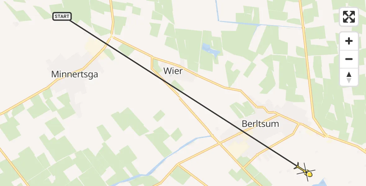 Routekaart van de vlucht: Ambulancehelikopter naar Berltsum, Bûtenpôle