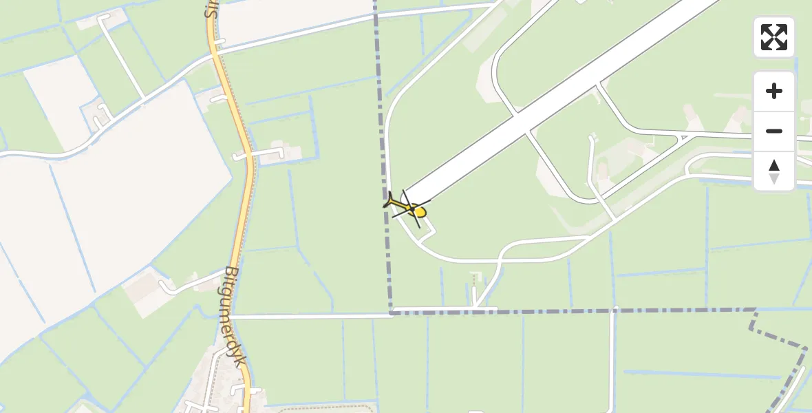 Vluchtroute Ambulancehelikopter van Leeuwarden naar Leeuwarden